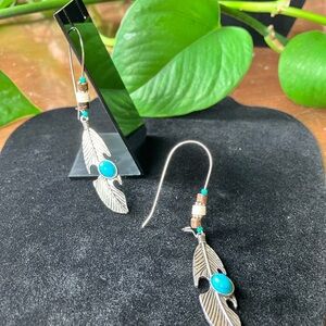 Silver Turquoise Feather Earrings